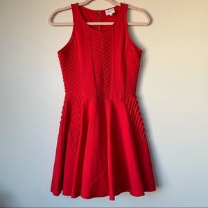 Parker Fay Ribbed Stretch Knit Fit & Flare Dress Red Size Small Flirty Cocktail